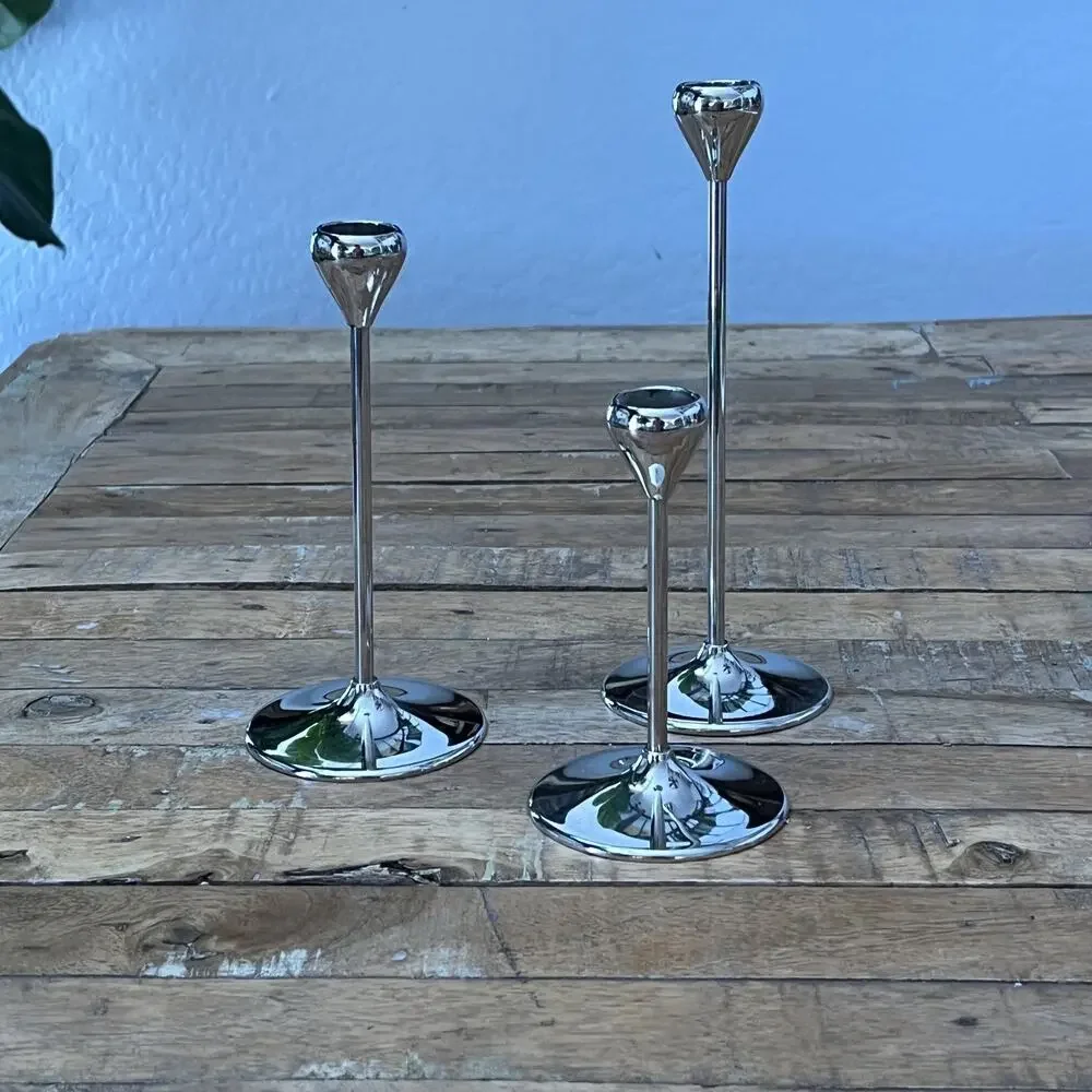 Silver Plated Taper Candlestick Holders Set of 3